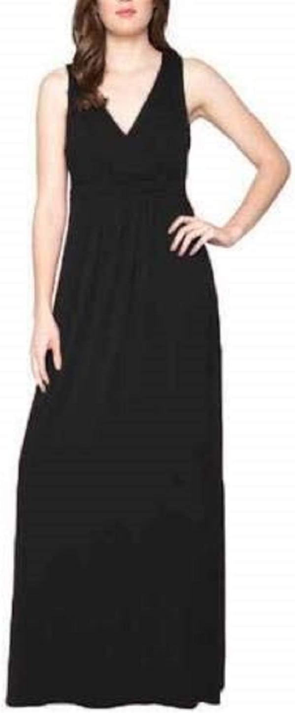 Matty M Women's Crossover V-Neck Pull Over Maxi Dress (Large/Black)