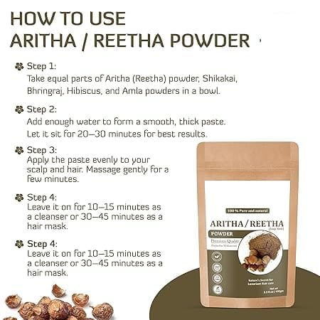 Miniatura 4 de Aritha natural en polvo para el cabello (ReethaSoapnut Powder), hierbas orgánicas naturales, fortalecimiento del cabello, brillo, acondicionamiento,