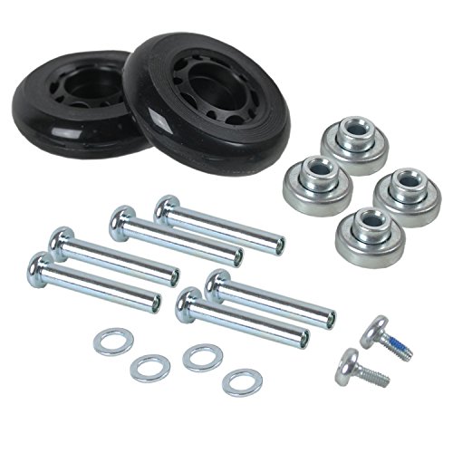 Luggage Wheel Replacement Kit - Set of Wheels, Bearings, Bolts, Axles (Black) (72mm)