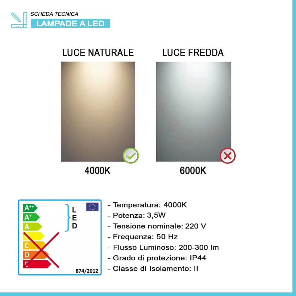 Inbagno Specchio con Lampada LED 50x70 Reversibile, Completa di Luce LED a Risparmio energetico, Luce Naturale (Stile 6)
