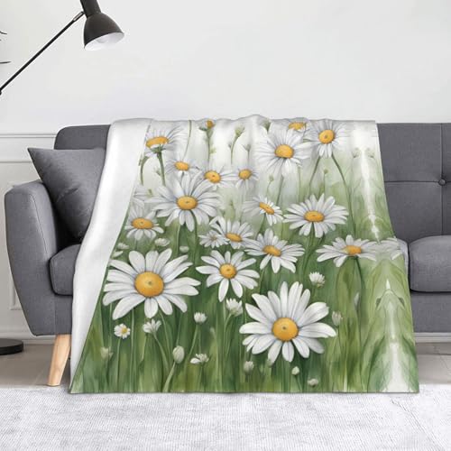 Couverture douce chaude marguerites blanches plaid léger camping voyage 152cm