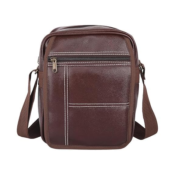 Men's Black Faux Leather Sling Bag – Stylish Crossbody Side Bag with Adjustable Strap, Zipper Compartments – Office, Travel & Daily Use (Brown)-image-33