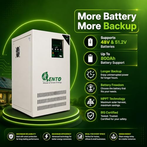 Image of Lento Solar Hybrid Inverter (PCU) with MPPT | Pure Sine Wave Solar UPS | Supports Lithium, Tubular, SMF & Gel Batteries | Silent Operation | Industrial Grade (5KVA & 48V)