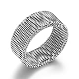 VQYSKO Stainless Steel Mesh Ring-Comfortable Fashionable Women and Man Engage Wedding Band, Size 4-13 (12, Silver)