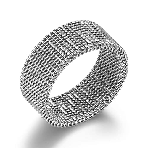 VQYSKO Stainless Steel Mesh Ring-Comfortable Fashionable Women and Man Engage Wedding Band, Size 4-13 (12, Silver)