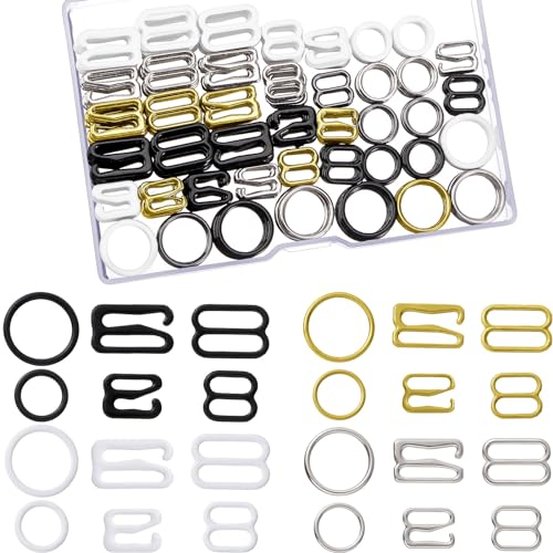 WILLBOND 240 Pcs Swimsuit Bra Strap Hooks Bra Strap Slide Rings Replacement Slider for Swimsuit Tops and Lingerie, 3 Styles, 2 Sizes