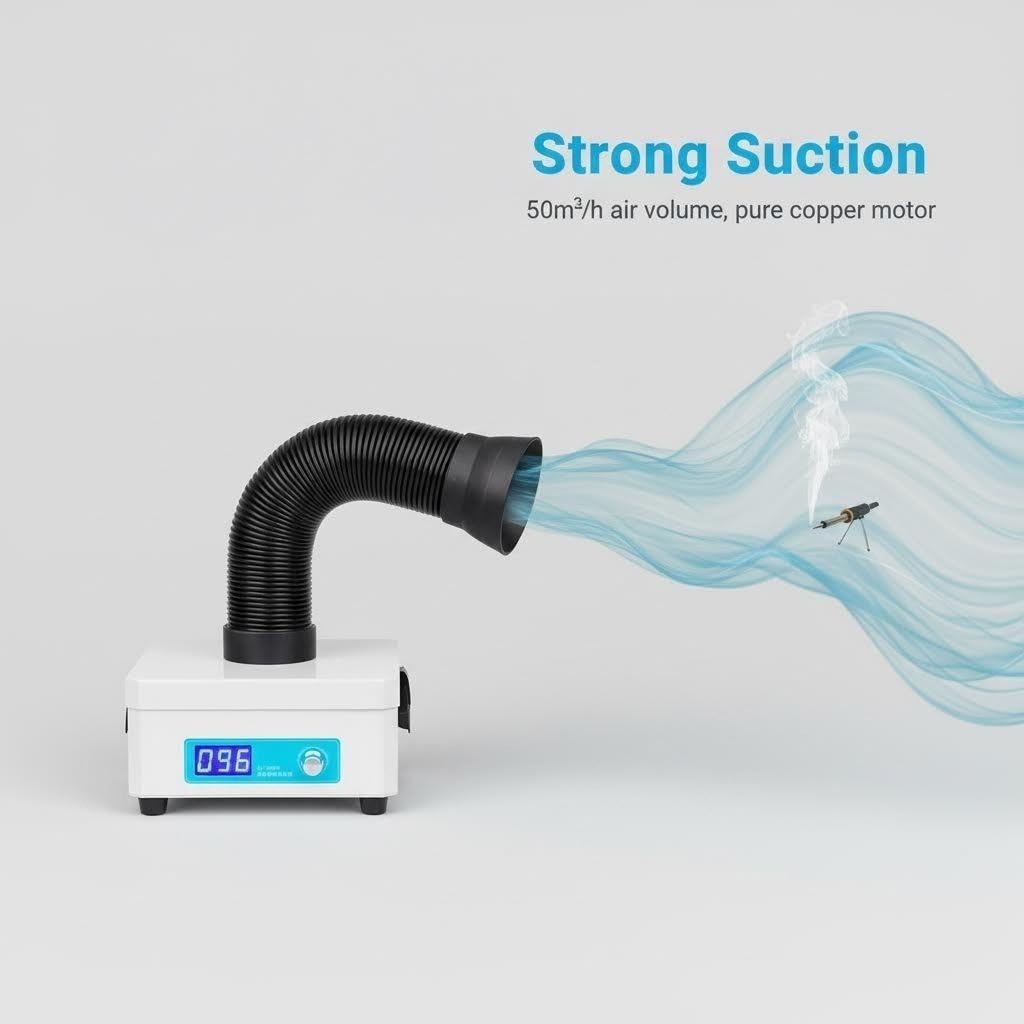 Extractor eléctrico de humos de soldadura, 15 W, con pantalla y filtro de 3 capas, extractor de silencio de 50 m³/h para soldadura láser, absorción de humo