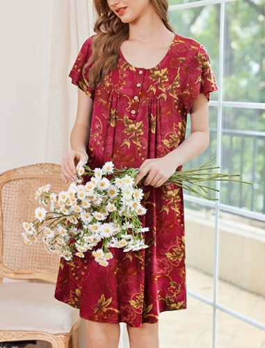 Image of Ekouaer House Dress for Women with Pockets Short Sleeve Moo Moos Plus Size Nightgowns Floral Print Mumu Dresses
