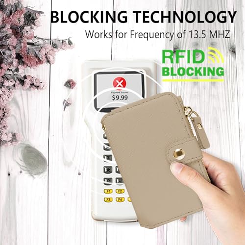 Image of M-Plateau RFID Blocking Keychain Wallet With Leather Wrist Strap | Keychain Wristlet, Womens Card Holder with Zipper Coin Pocket and ID Window (khaki)