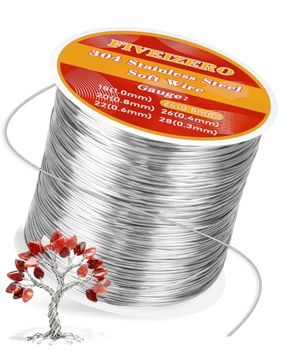 FIVEIZERO 24 Gauge 304 Stainless Steel Wire for Jewelry Making 109yd Stainless Steel Jewelry Wires Thin Metal Craft Wire for Necklace Bracelet Earring Bead Stringing DIY Floral and Home Crafts