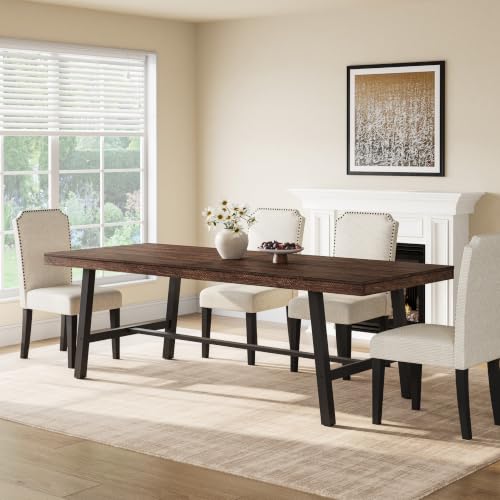 Image of GarveeHome Industrial Dining Table for 8-10 People, 86.61 inch Long Kitchen Table with Sturdy Metal Frame, Rectangular Counter for Dinner, Kitchen, Dining Room (Dark Rustic Birch, 87 inch Non-extendable)