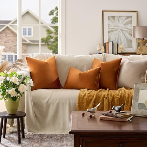 Image of GIGIZAZA Pillow Covers 20x20 Velvet Decorative Pillows Sofa Couch Throw Pillow Covers Dark Burnt Orange Pack of 2 Cushion Covers