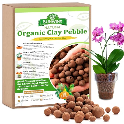 Sunwinx 16 LBS Natural Leca Clay Pebbles for Plants- 4-16mm Expanded Clay Leca Balls for Indoor Plants Hydroton Clay Pebbles for Plants Hydroponic & Aquaponics Growing Orchids Drainage Terrarium