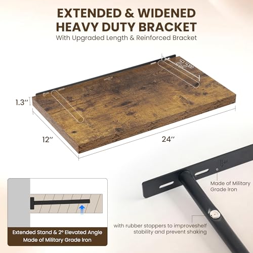 Image of Dreamland 24 inch Floating Shelves for Wall, 12 inch Deep Slim Rustic Brown Floating Shelves, Wall-Mounted Shelves for Bedroom, Living Room, Kitchen, Bathroom - Set of 2
