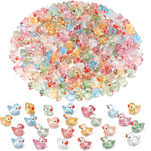 WIURGOHA Lot de 150 mini canards colorés à paillettes en résine pour maison de poupée, accessoires de décoration de jardin, micro paysage, aquarium