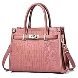 Generic Women's Crocodile Satchel Handbag, Satchel Purse Shoulder Handbag, Croco Top Handle Tote Handbags (Pink)