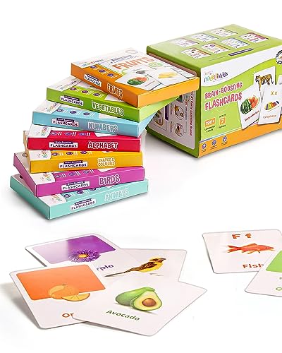 Intelliskills Premium 7-in-1 Brain Boosting Flash Cards for Kids,190 Cards,Flash Cards for 1+ Year Old Baby,Montessori Education Toy for Toddlers,Preschool Learning Activities,Waterproof,Birthday Gift