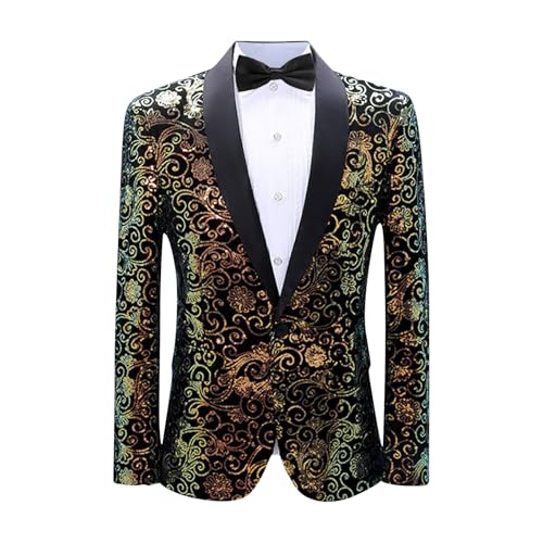 Men's Sequin Suit Jacket Shiny Blazer One Button Sparkly Formal Tuxedo Jackets for Disco Party, Prom, Dinner