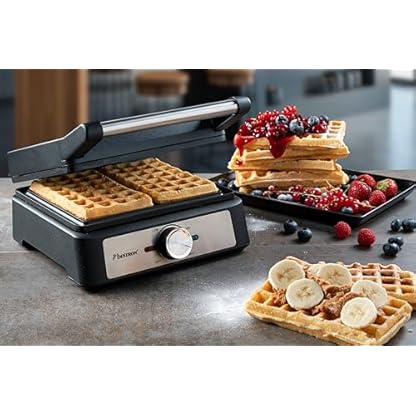 Bestron Waffeleisen für belgische Waffeln, Brüsseler Waffeleisen für zwei dicke Waffeln, mit Antihaftbeschichtung & Cool Touch Handgriff, Black Label Kollektion, Farbe: Mattschwarz – Bild 4