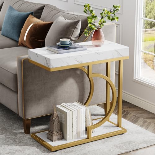 Tribesigns Narrow Side Table White Gold C Shaped End Table