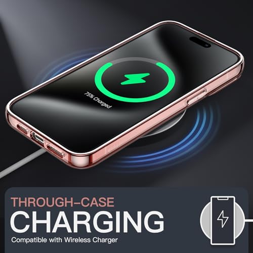 Image of JETech Cover Case for iPhone 15 Pro 6.1-Inch, Non-Yellowing Shockproof Phone Bumper Cover, Anti-Scratch Clear Back (Rose Gold)