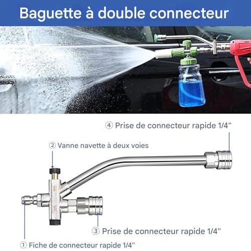 Lance mousse double connectique avec embout double 6.35 mm et 5 buses réglables