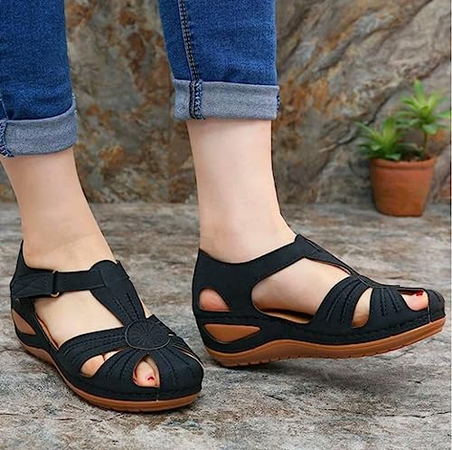 Smoneyful Womens Closed Toe Wedge Sandals Platform for Summer Dressy or Casual Outdoor Use Ankle Strap Bohemia Style2