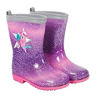 Wellington Boots for Little Girls with Pink Unicorn - Reflective Bright Kids Wellies with Anti Slip Outsole - Waterproof Rain boots with Glitter PVC material - Cool Kids (5.5 UK Child, Purple)