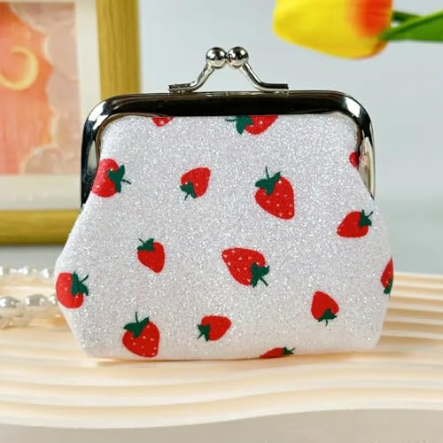 1pc Plush Strawberry Coin Purse – Adorable Fruit Design for Young – Cute and Playful Pouch with Ideal Size for Small Items – WHITE