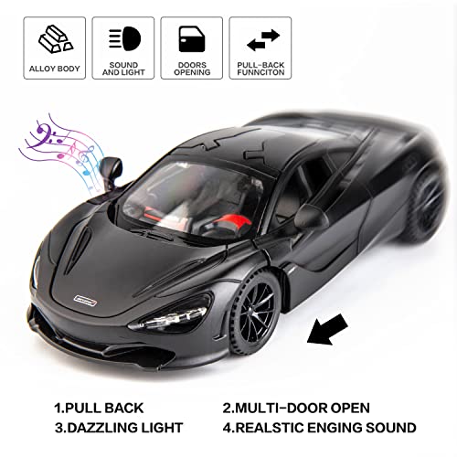 Wakakac 1/32 Diecast Car Model Mclaren 720S Alloy Toy Car Pull Back With Light And Sound Toy Vehicle For Girls Boys Adults Gift (Black) #TOP5