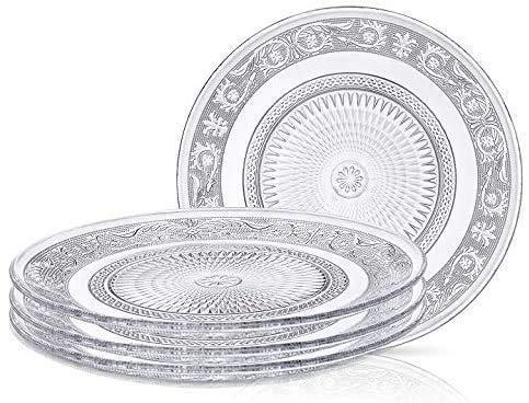 Image of PrimeWorld Glass Salad Plates - Set of 6 | 10 Inch Clear Vintage Embossed Glass Dinner Plates | Designer Serving Plates for Salad, Pasta, Fruits, Desserts | Wedding & Home Dining Tableware