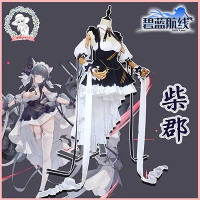 Cheshire Azur Lane Cosplay Costume Blue Maid Uniforms Game Cosplay Costumes For Women Dress (Female Xl) #TOP3