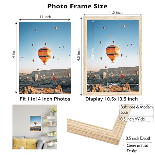 Image of JCJMY 11x14 Picture Frame for Wall Hanging, Wall Mounting Horizontally or Vertically, 11 x 14 Wall Gallery Poster Photo Frame with Shatter Resistant Plexiglass, Natural