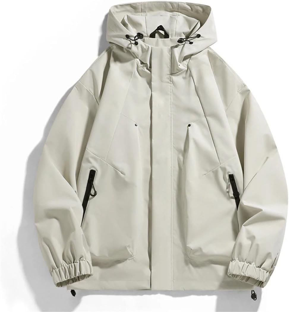 Mens Outdoor Casual Lightweight Trenchcoats Hooded Hiking Waterproof Jacket