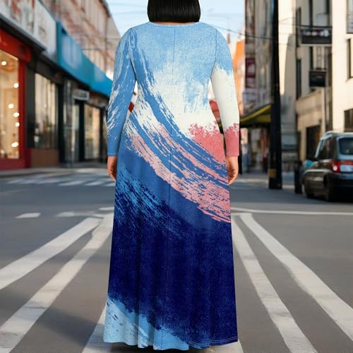 Image of PinkPatty Plus Size Maxi Dresses for Women Long Sleeve Crew Neck Sundress Casual Fall Dress with Pockets