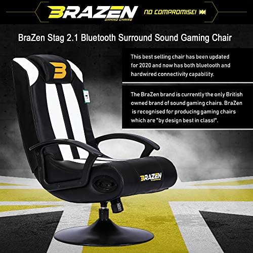 BraZen Stag 2.1 Bluetooth Surround Sound Gaming Chairs for Kids with Speaker Subwoofer and Pedestal base - White