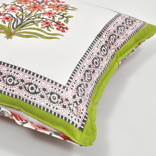 Image of BLOCKS OF INDIA Hand Block Printed Cotton 250 TC Linen Cushion Cover (16 X 16 Inches) (Color 2),Multicolor