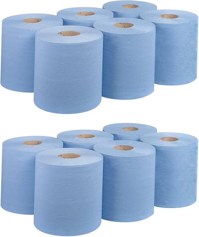12 x Premium Quality 2-Ply Blue Centrefeed Paper Hand Towel Rolls, Pack of 12 Tissue Rolls