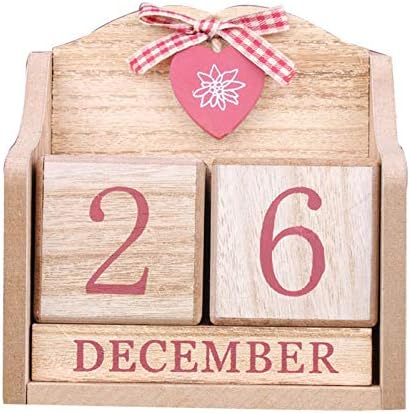 Acutty Cute Bowknot Heart Wooden Perpetual Calendar Wood Block Home Office Decor