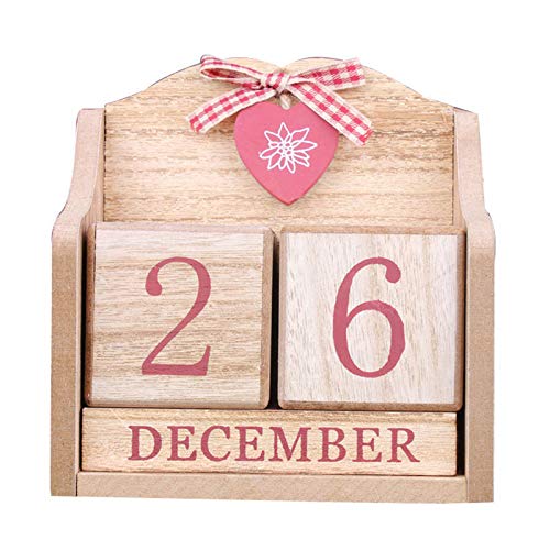 Acutty Cute Bowknot Heart Wooden Perpetual Calendar Wood Block Home Office Decor