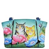 Anna by Anuschka womens - Leather, Hand-painted Original Artwork Anna Anuschka Organizer Tote Bag Genuine Leather Two Cats, Two Cats, Medium US