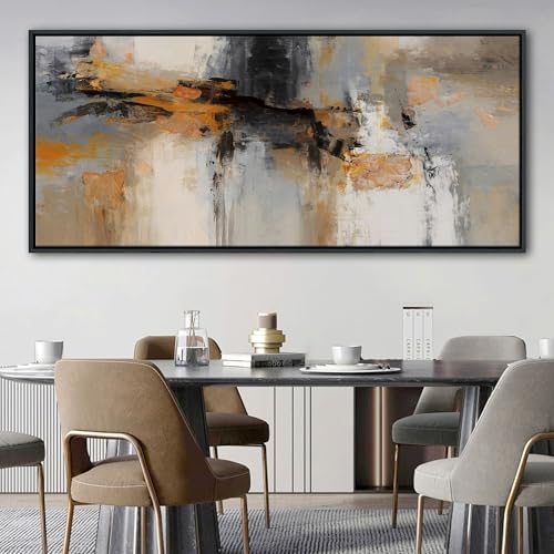 Image of AJAZIKO Large Abstract Canvas Wall Art - Wall Art for Living Room and Bedroom, Modern Wall Decor in Orange and Gray Hues, Perfect Office Decorations for Work