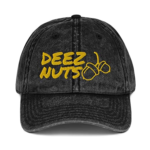 Deez Nuts Acorn Graphic Embroidered Vintage Cotton Twill Cap Black