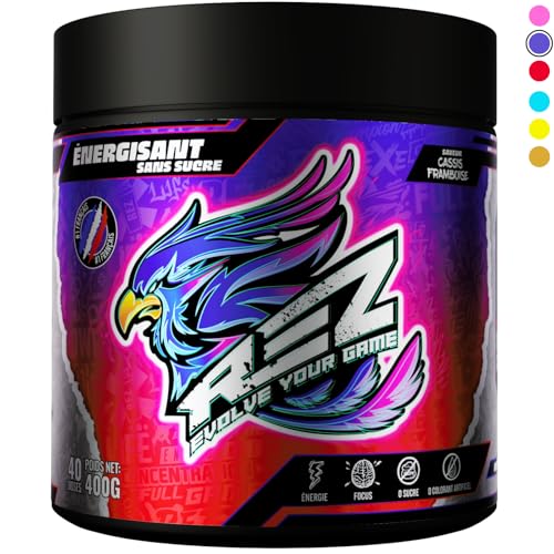 Rez | Energy Drink en Poudre | Boisson Énergisante SANS Sucre | Colorants et Arômes Naturels | Fabriqué en France | 40 Shakers en 1 Pot (400 g (Lot de 1), Cassis Framboise)
