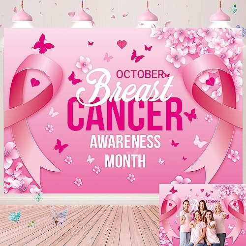 Breast Cancer Awareness backdrop Pink Ribbon Banner Breast Cancer Prevention and Control Publicity Month Background for Breast Cancer Survivor Charity Activities Decorations (7X5FT(210x150cm))