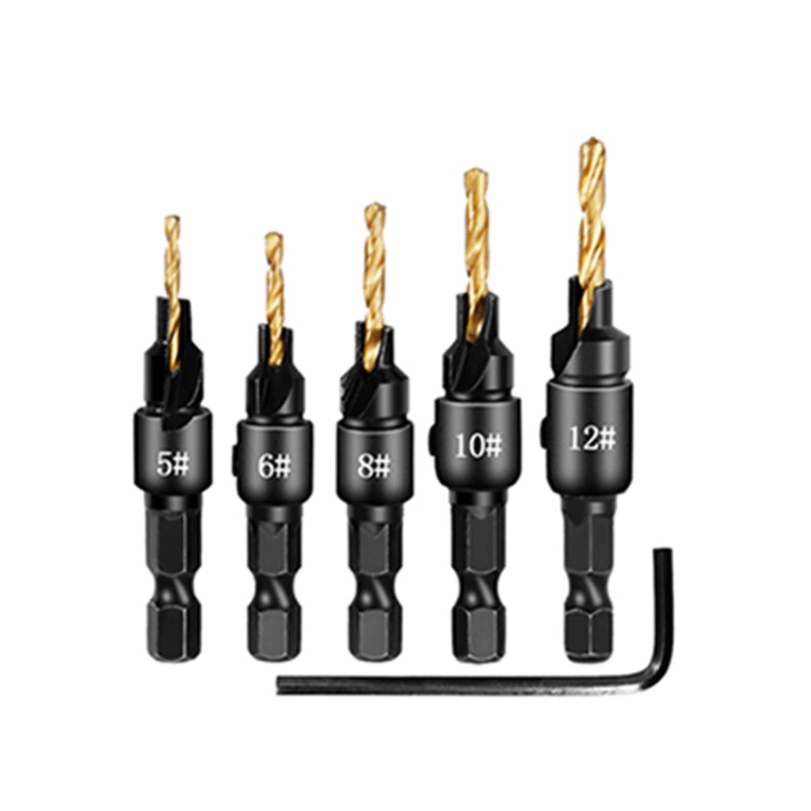 Punta per trapano per legno - Set di punte per trapano dritte e coniche coniche da 5/8" 1/2" 3/8" 1/4" per lavorazione del legno in sughero (colore: 1)