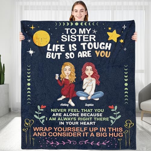 Customized Throws Blankets Gift for Sister, Personalized Sister Blanket