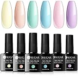 UR SUGAR Vernis Semi Permanents Pastel Rose Jaune Bleu Soak Off UV LED Vernis à Ongles Gels Bonbons Couleurs Macaron 6 Bouteilles pour Eté Printemps Kit