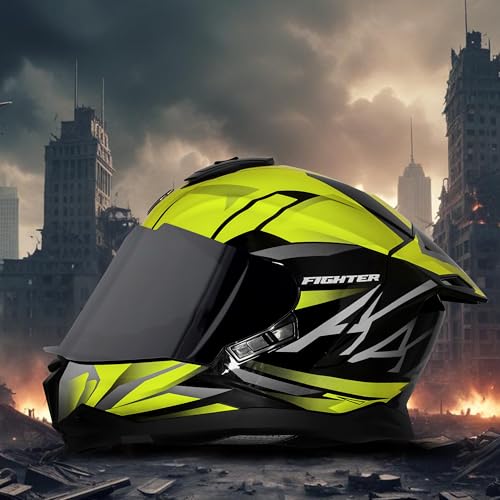 Steelbird SBH-57 Fighter F4 Full Face Helmet Glossy Black Fluo Yellow - Image 7