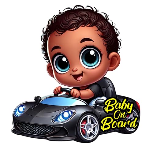 Image of Premium Baby On Board Signs, Car Essentials - Baby On Board Sticker - 1 Pack, 7 inch by 7 inch - Cute - Cartoon Safety Signs - Non Magnet - Durable Strong Adhesive (Black Sports Car)